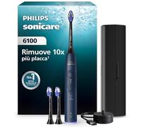 Spazzolino elettrico Philips Sonicare serie 6100 - tecnologia Next Generation Sonicare, sensore di pressione, 6 impostazioni, SmarTimer, BrushPacer, autonomia 21 giorni, custodia, blu navy, HX7403/07