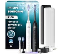 Spazzolino elettrico Philips Sonicare serie 7100 - Next Gen, sensore di pressione, 12 impostazioni di spazzolamento, autonomia di 21 giorni, custodia con ricarica, bianco e nero, duo pack, HX7429/04