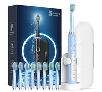 Spazzolino elettrico sonico per adulti, ricaricabile, con 8 testine e custodia da viaggio, sbiancamento dei denti, spazzolino elettrico con supporto, ricarica 3 ore per 120 giorni, azzurro