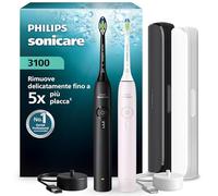 Spazzolino elettrico sonico Philips Sonicare Serie 3000 - Sensore di pressione, 3 intensità, EasyStart, SmarTimer, autonomia 14 giorni, custodia, nero e rosa, confezione da 2, HX4072/42, [Nuovo]
