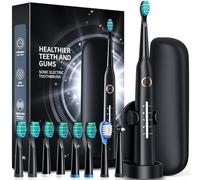Spazzolino Elettrico Spazzolino da denti Elettrico con 8 Testine 40000 VPM 5 Modalità, Spazzolino da Denti Ricarica Rapida 4 ore Ultimi 30 Giorni (Noir avec étui de voyage)