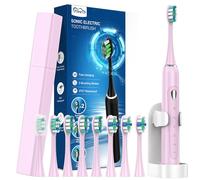 Spazzolino elettrico Spazzolino da denti sonico per adulti e bambini, con 5 modalità, custodia da viaggio, 40000VPM e 8 testine spazzolino da denti, durata della batteria 60 giorni, timer (rosarosa)