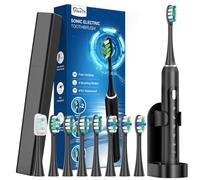 Spazzolino elettrico Spazzolino da denti sonico per adulti e bambini, con 5 modalità, custodia da viaggio, 40000VPM e 8 testine spazzolino da denti, durata della batteria 60 giorni, timer (nero opaco)