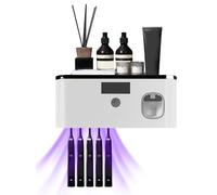Spazzolino Igienizzante UV per 5 Slot, Porta Spazzolino Elettrico da Parete con Dispenser Dentifricio, Ricaricabile USB Sterilizzatore Portaspazzolino UV con Timer Porta Spazzolini Muro (Nero Grigio)