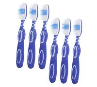 Spazzolino Manuale Mini con Manico Corto, Testina Grande, 6 Pezzi | Impugnatura Ergonomica, Set Pratico per Denti e Lingua, in Pp, Nylon e Tpr, Colore Blu