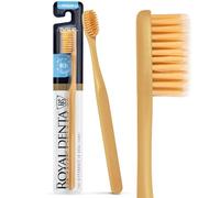 Spazzolino Medio con Particelle d’Oro | Spazzolino Manuale per Denti & Spazi Interdentali | Setole Medie Antibatteriche 99,9% | Ergonomico & Durevole | Royal Denta | Giallo Ambra