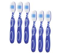 Spazzolino Mini a Manico Corto con Testina Grande, 6 Pezzi | Setole Morbide in Nylon, Impugnatura Tpr Ergonomica, Cura di Denti e Lingua, Blu