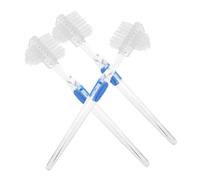 Spazzolino per Dentiere Doppia Testa 3 Pezzi Plastica Nylon | Set Trasparente, Testina Grande Multi-filo e Testina Piccola Angolata, per Retainer e Denti Artificiali