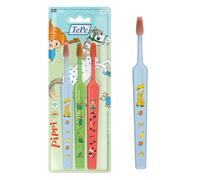 Spazzolino TePe Pippi, per bambini, setole Extra Soft, 3 pz, spazzolino colorato per bambini, con setole morbide per una pulizia delicata ed efficace, con illustrazioni di Pippi, Colori Assortiti