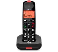 SPC Comfort Kairo - Telefono cordless anziani con tasti grandi, suono extra amplificato, compatibile con apparecchi acustici, funzione blocco chiamata, segnale luminoso, 2 memorie dirette - Nero