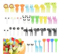 SPEACOUR 40 Pezzi Set di Forchette Frutta Plastica Mini Forchette Cartoni Animati Stuzzicadenti Bento Posate da Dessert Carina Tagliatelle Forchettine da Dolce Colorate per Antipasti, Torte, Dessert