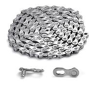 SPEACOUR Catena per Bici 9 Velocità in Metallico Nichelato Catena Bici Mtb 9 Velocità 116 Maglie Universale Catena Anti-ruggine con 1 Coppia di Accessori per Sostituzione Catena Bici MTB - Argento