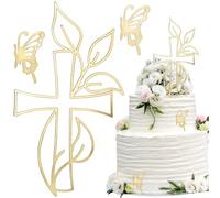 SPEACOUR Decorazione per Torta a Forma di Farfalla in Acrilico Color Oro Colomba 3 Pezzi Topper per Torta in Acrilico Dorato Topper per Torta per Battesimo a Forma di Croce per Torte di Compleanno
