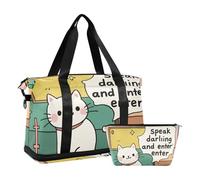 Speak Darling and Enter - Borsa da viaggio con simpatico gatto bianco, con tracolla regolabile, per viaggi di lavoro, grande capacità, parlare tesoro e entrare cartone animato carino divertente gatto