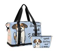 Speak Darling and Enter - Borsone da viaggio con cane bianco, con cinghia regolabile, per allenamento, grande capacità, parlare tesoro e entrare cartone animato carino divertente cane bianco, 1 size