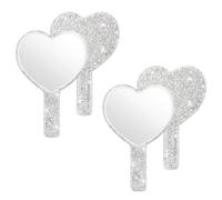 Specchi a mano abbaglianti a forma di cuore, specchi portatili da viaggio per le donne, piccoli specchi decorativi per il trucco con manico, specchi portatili con strass due pezzi