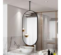 Specchi da soffitto per bagni sospesi, Specchio Ovale da soffitto con Cornice in Metallo Nero e Asta di Sospensione, specchi per Il Trucco HD (50 cm x 80 cm)
