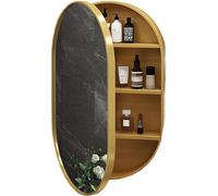 Specchi da Toeletta Armadietto A Specchio Armadietto A Specchio Ovale per Bagno Armadietto per Medicinali da Bagno in Legno da Parete Armadietto di Stoccaggio Antiappann, Gold, 40 * 70 * 14cm