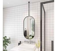 Specchi sospesi da soffitto con Asta in Metallo Nero, Specchio da Barba Ovale Trasparente e Pratico per Il Bagno - Asta da soffitto Personalizzabile (60 cm x 100 cm)