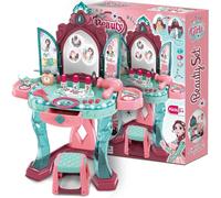BAKAJI Specchiera Giocattolo per Bambine con Sensore di Apertura Porte Set Bellezza Make Up Mobile con Sgabello e Accessori Realistici Gioco con Luci e Suoni con Cassetto Contenitore Sicuro Robusto