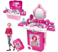 Specchiera Make-up Giocattolo Bambini Richiudibile Trolley Luci Suoni Accessori