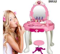 Specchiera Make Up Per Bambina Con Luci Suoni Asciugacapelli Reale E Sgabello