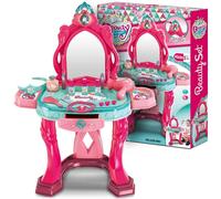 BAKAJI Specchiera Giocattolo per Bambine con Anta Porta Singola Specchio Set Bellezza Make Up Mobile e Accessori Realistici Gioco con Luci e Suoni con Cassetto Contenitore Sicuro Robusto