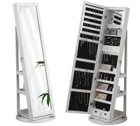 BAKAJI Specchiera Portagioie Bianco Apribile da Terra, Armadietto Portagioielli con Specchio e Ripiani Interni, Organizer Indipendente per Anelli, Collane, Orecchini, Camera da Letto 37 x 159.5 cm