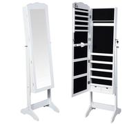 BAKAJI Specchiera Portagioie Armadietto Portagioielli Specchio con Anta Porta Oggetti e Cassetti colore Bianco, Armadio Organizer Porta Gioielli (Michela)