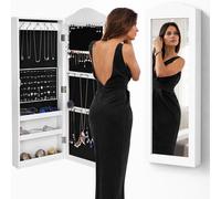 BAKAJI Specchiera Portagioie da Parete Muro Armadietto Portagioielli con Anta Porta Oggetti e Specchio Interno Armadio Organizer Porta Gioielli Colore Bianco (96 x 35 x 9,5 cm)