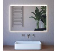Specchiera retroilluminata LED 110x80 reversibile con sabbiatura perimetrale 1 cm, a filo lucido con telaio in PVC grigio