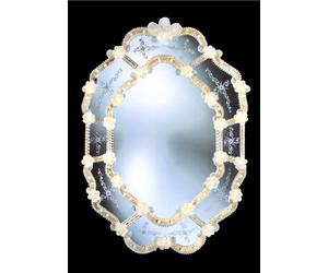 Specchiera Rococò Vetro di Murano oro Ovale smerlata da parete verticale 110 cm