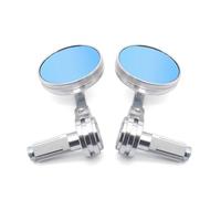 Specchietti Moto Specchietto Retrovisore Per Manubrio Motore Vintage Alluminio CNC Specchietto Retrovisore Vetro Blu Antiriflesso13-14mm17-18mm Per Manubrio Specchietto Moto(Silver)