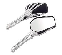 Specchietti retrovisori moto in metallo, supporto for manubrio, specchietti laterali stile teschio, 8 mm, 10 mm, universali compatibili con Harley, compatibili con Yamaha, compatibili con BMW.(Chrome