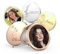 Specchietto da Borsetta Personalizzato, Specchio Pieghevole Portatile , stampa fotografica e incisione di testo, Regalo Essenziale per Gli amici in Occasione di Matrimoni, Natale o San Valentino
