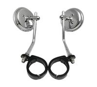 Specchietto laterale per moto con clip, 38-41 mm, accessorio per montaggio a forcella, regolabile a 180 gradi, in stile retrò, per forcella anteriore universale, colore argento
