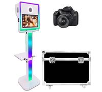 Specchietto per selfie da 15,6 pollici, con touch screen, luce e angolo regolabile, cabina fotografica DSLR, controllo app, luce di riempimento RGB e custodia da volo, adatto per matrimoni (bianco,