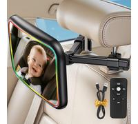 Specchietto Retrovisore Bambini LED, Specchio Sicuro per Seggiolino Posteriore con Rotazione 360° e 4 Effetti Luce, Vista Cristallina e Ampia, Infrangibile