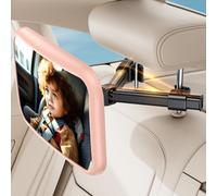 Specchietto Retrovisore Bambini Poggiatesta Auto, 100% Infrangibile Specchietto Retrovisore Auto, Rotazione a 360° Specchio Macchina Neonato Sedile Posteriore, Accessori per Auto da Viaggi-Rosa