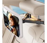 Specchietto Retrovisore Bambini Poggiatesta Auto, 100% Infrangibile Specchietto Retrovisore Auto, Rotazione a 360° Specchio Macchina Neonato Sedile Posteriore, Accessori per auto da viaggi- Bianco