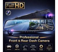 SPECCHIETTO RETROVISORE DASH CAM 4.3 REGISTRA RETROMARCIA 2 TELECAMERE AUTO 1080