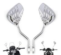 Specchietto retrovisore universale per moto con design a teschio e artigli, adatto per moto sportive da strada, chopper e cruiser, con bullone per specchietto (Argento)