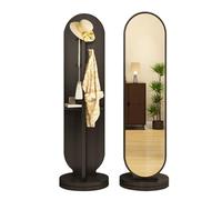 Specchio 2 in 1 a figura intera con appendiabiti, specchio da pavimento autoportante con base girevole a 360°, ganci e mensole, specchio alto per camera da letto, soggiorno, corridoio (nero)