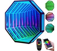 Specchio 3D a forma di infinito ottagonale da parete, con telecomando, specchio LED dimmerabile per decorazione di feste e matrimoni