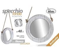 SPECCHIO 40 CM CORDA BIANCO SPECCHIERA PARETE APPESO MURO APPESO TONDO MODERNO
