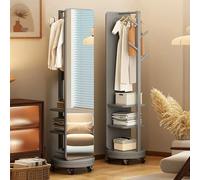 Specchio a corpo intero girevole a 360°, con ruote girevoli, specchi da pavimento 2 in 1 e appendiabiti, specchio a figura intera in legno massiccio con appendiabiti, per camera da letto (grigio, 50 x
