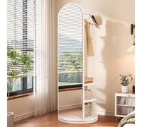 Specchio A Corpo Intero Girevole A 360°, Specchi da Terra 2 in 1 e Appendiabiti, Specchio A Figura Intera in Legno Massello con Appendiabiti, per Soggiorno, Camera da Letto, Guardaroba
