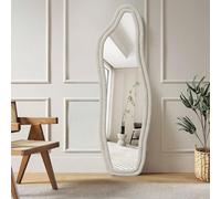 Specchio a Figura Intera 140 x 45 cm, Specchi a Terra con Cornice in Lega di Alluminio, Grande Specchio Asimmetrico Irregulare Moderno a Nuvola per Camera da Letto, Bagno e Soggiorno, Bianco