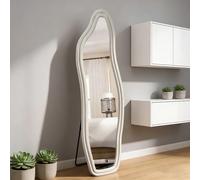 Specchio a figura intera 160 x 50 cm, specchio curvo asimmetrico da terra con cornice in velluto, grande specchio da parete/specchio da toeletta per soggiorno, camera da letto, sospeso/da terra,