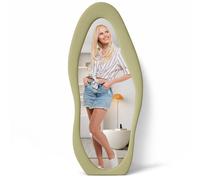 Specchio a Figura Intera 60x160 cm con Cornice Ondulata Rivestimento in Velluto Verde